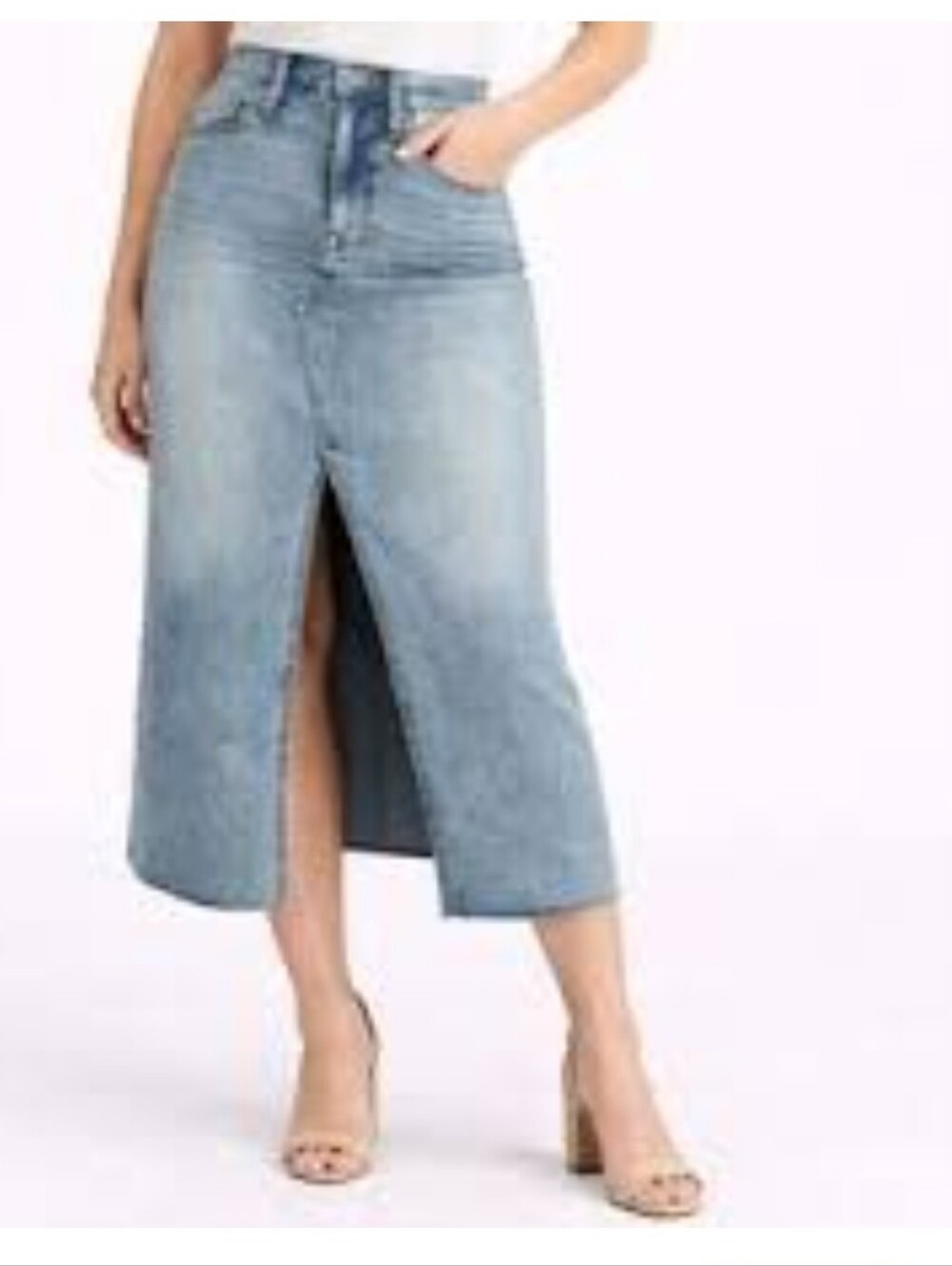 Vigoss Women’s Blue Denim Maxi Skirt High Rise Front Slit Size 24 Y2K Boho
